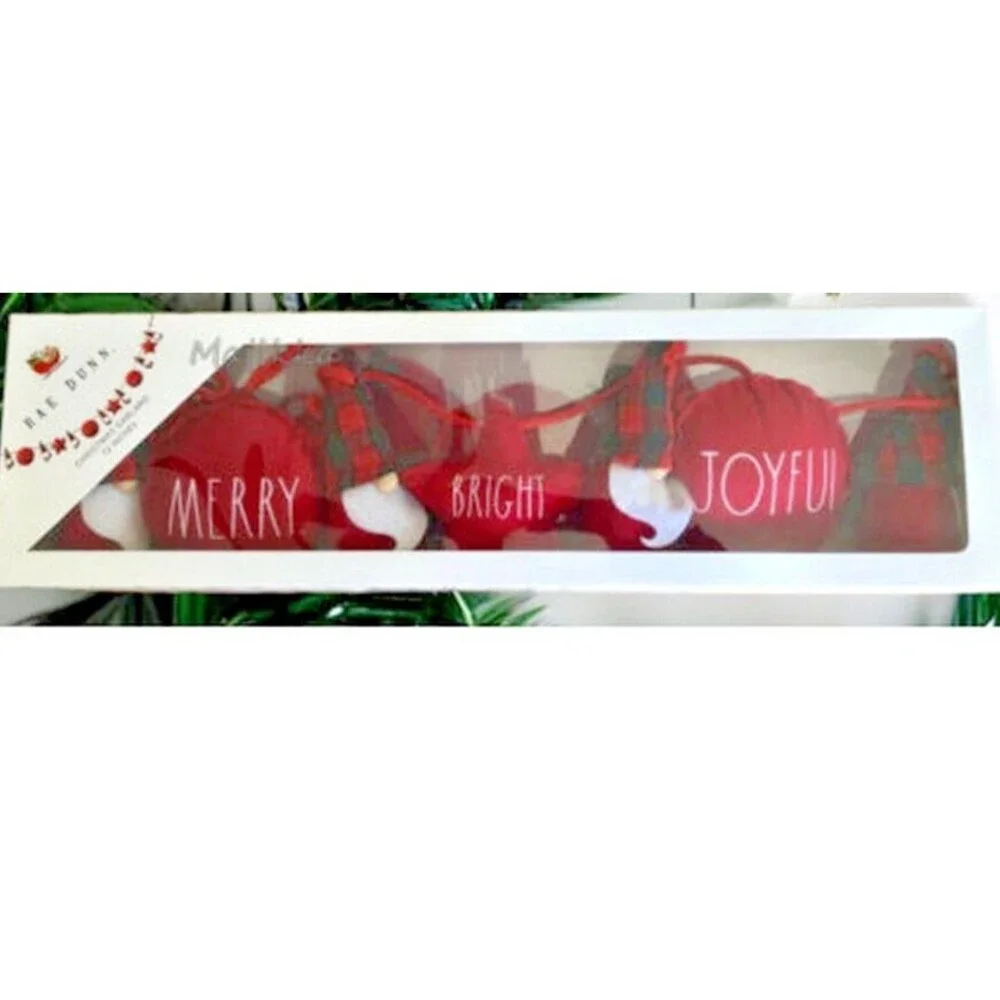 Rae Dunn Christmas Merry Bright Joyful Gnomes Mantle Garland Red Plaid 72